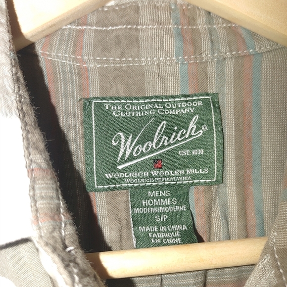 Woolrich Organic Cotton Button Front Plaid Shirt Small S Gray Brown Neutral - Picture 6 of 8
